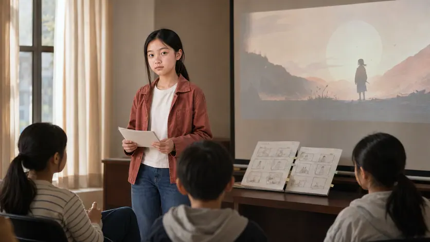周禾带着修改后的第二版作品重新站到同伴面前,安静完成第二次表达